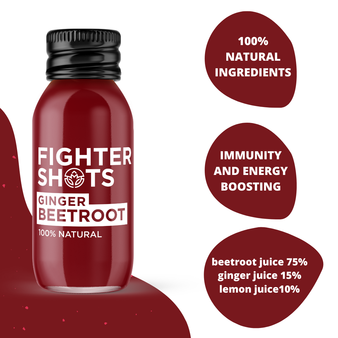 Fighter Shots 100% VEGAN Ginger + Beetroot, 6 or 12 x 60ml