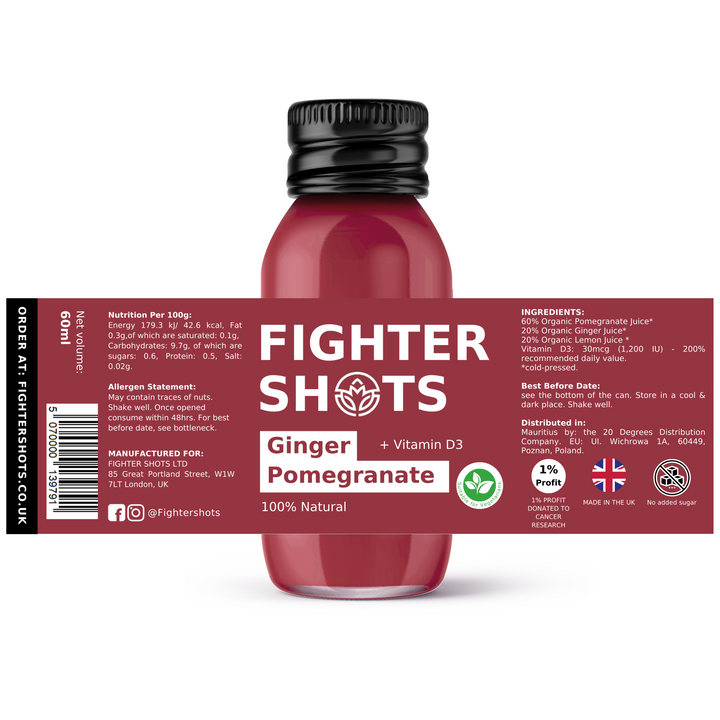 Fighter Shots Ginger + Pomegranate Shot + Vitamin D single or cases 12x60ml