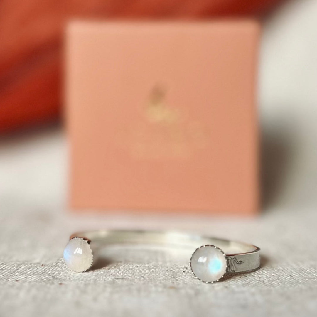 Rainbow Moonstone Chunky Silver Bangle