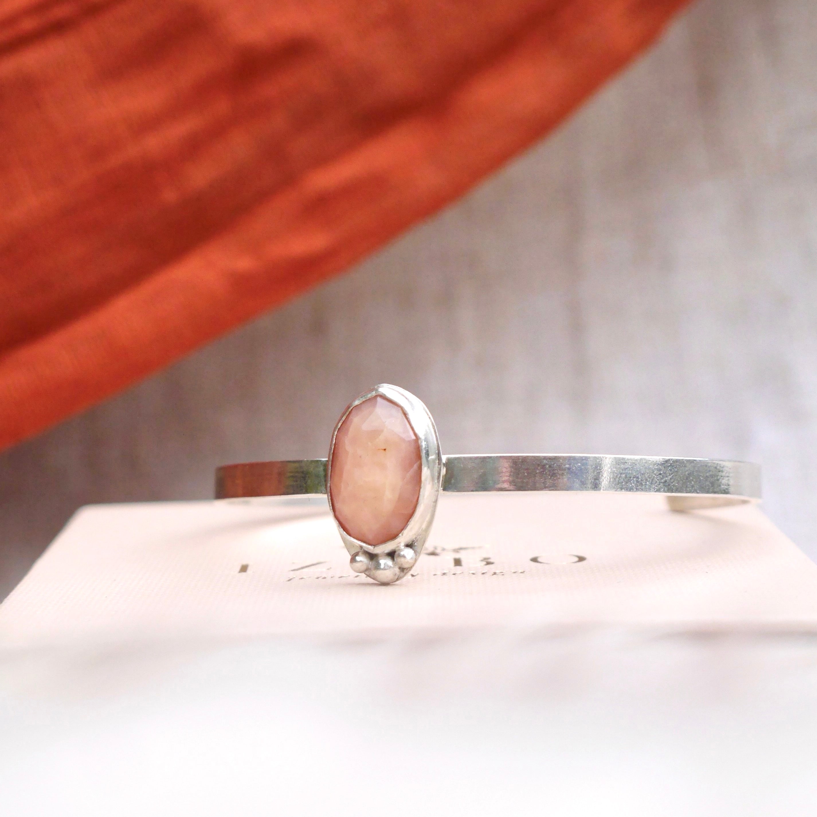 Pink Opal and Recycled Sterling Silver bangle