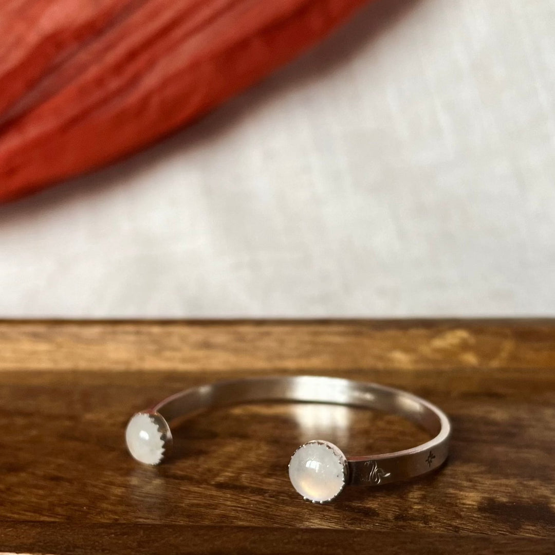 Rainbow Moonstone Chunky Silver Bangle