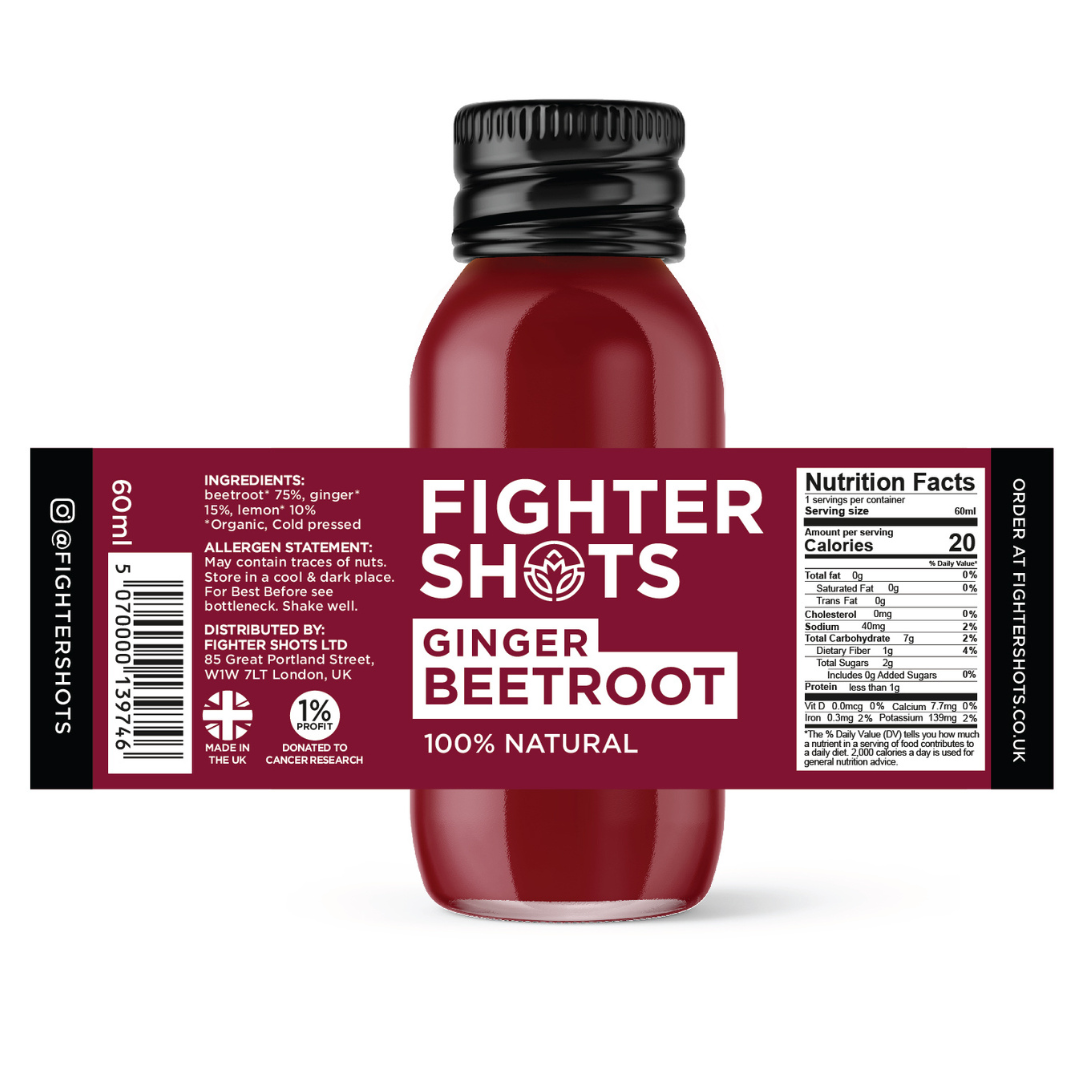 Fighter Shots 100% VEGAN Ginger + Beetroot, 6 or 12 x 60ml