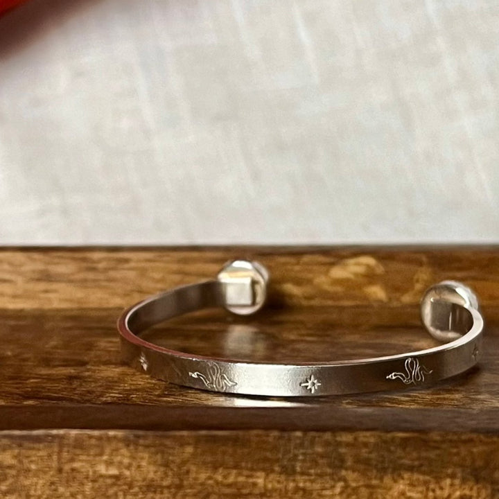 Rainbow Moonstone Chunky Silver Bangle