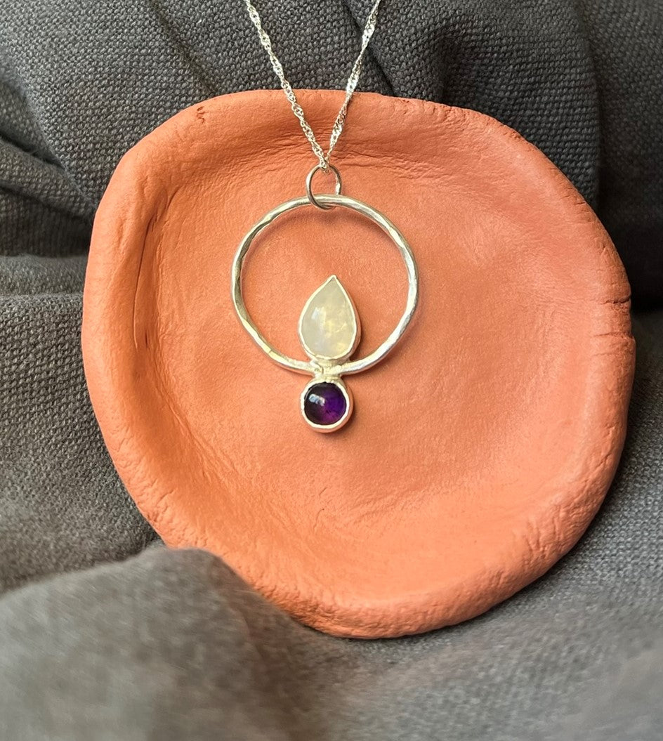 Moonstone and Amethyst Sterling Silver Necklace