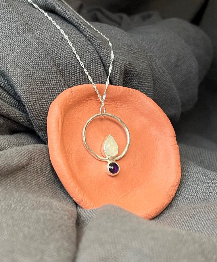 Moonstone and Amethyst Sterling Silver Necklace