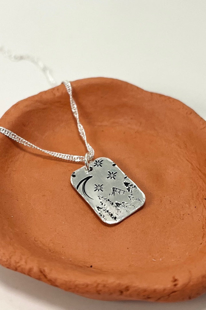 Sterling Silver Rectangular Wanderlust Necklace