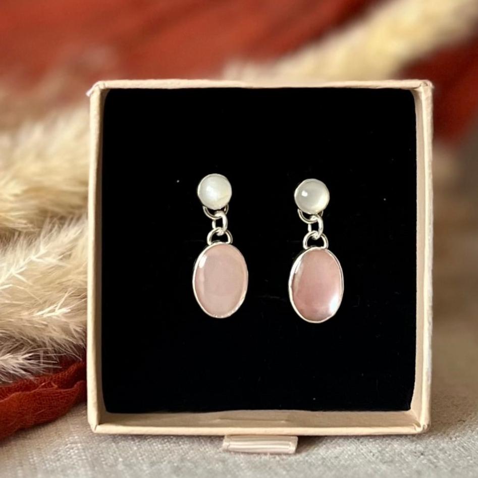 Moonstone & Mother of Pearl Drop Earrings