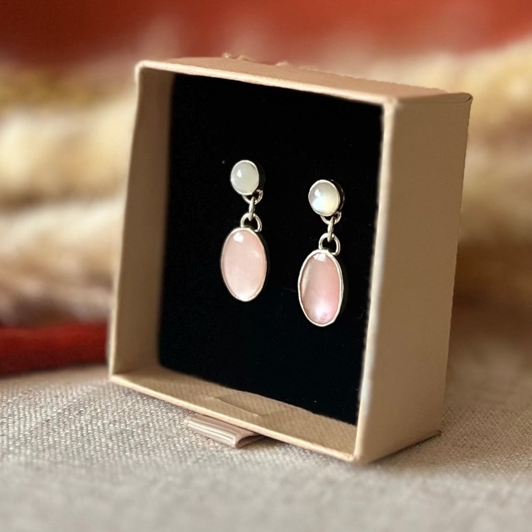 Moonstone & Mother of Pearl Drop Earrings