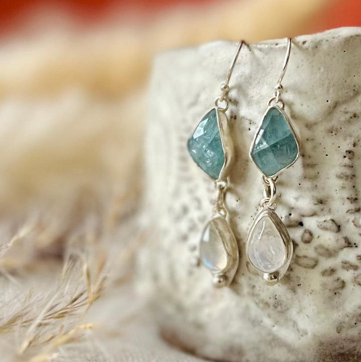 Aquamarine and Moonstone Drop Earrings