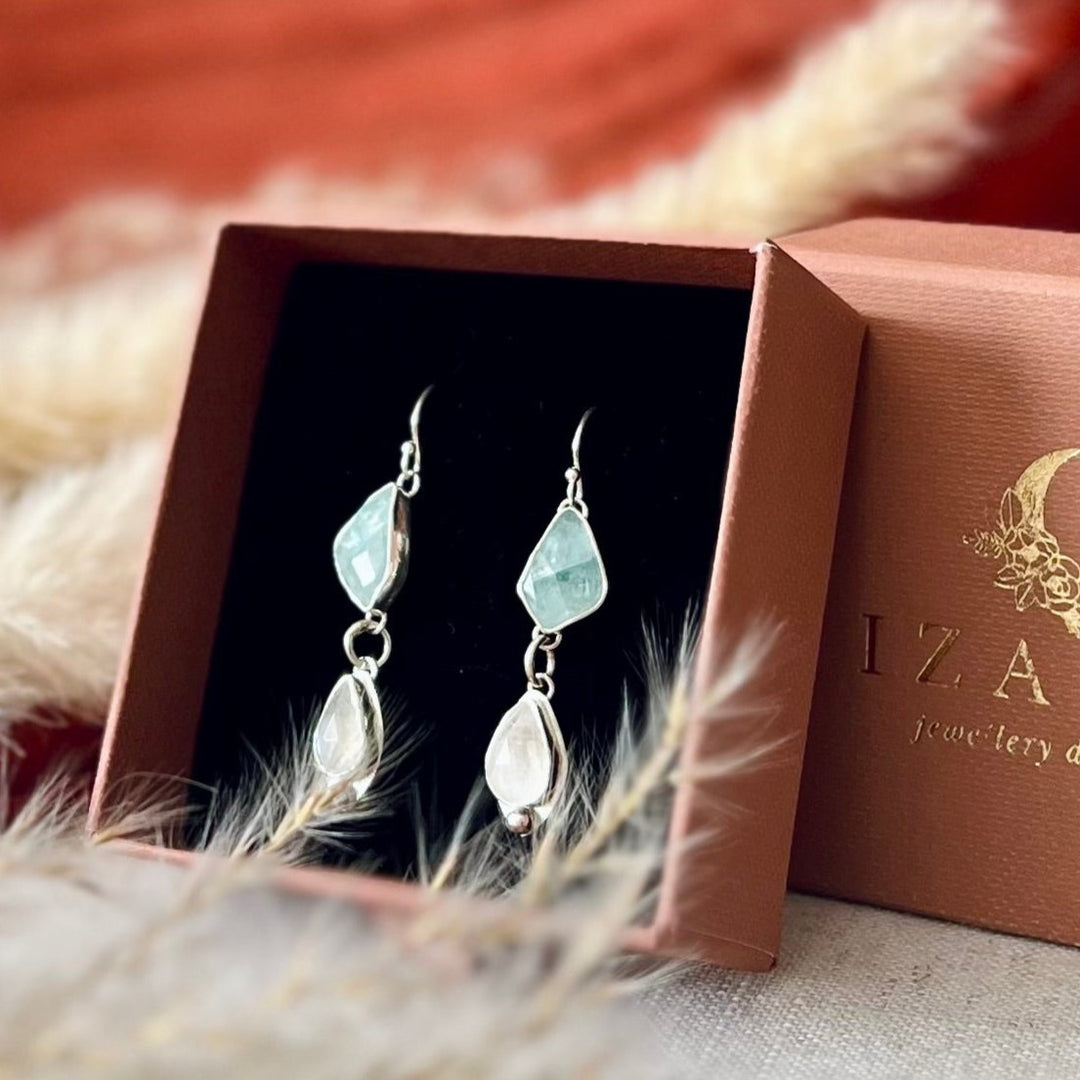 Aquamarine and Moonstone Drop Earrings