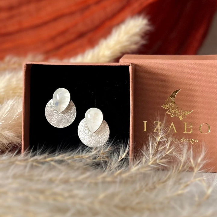 Rainbow Moonstone Shield Stud Earrings