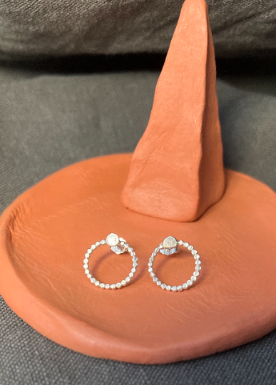 Recycled Sterling Silver Beaded Circle Stud Earrings