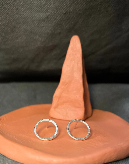 Recycled Sterling Silver Circle Stud Earrings