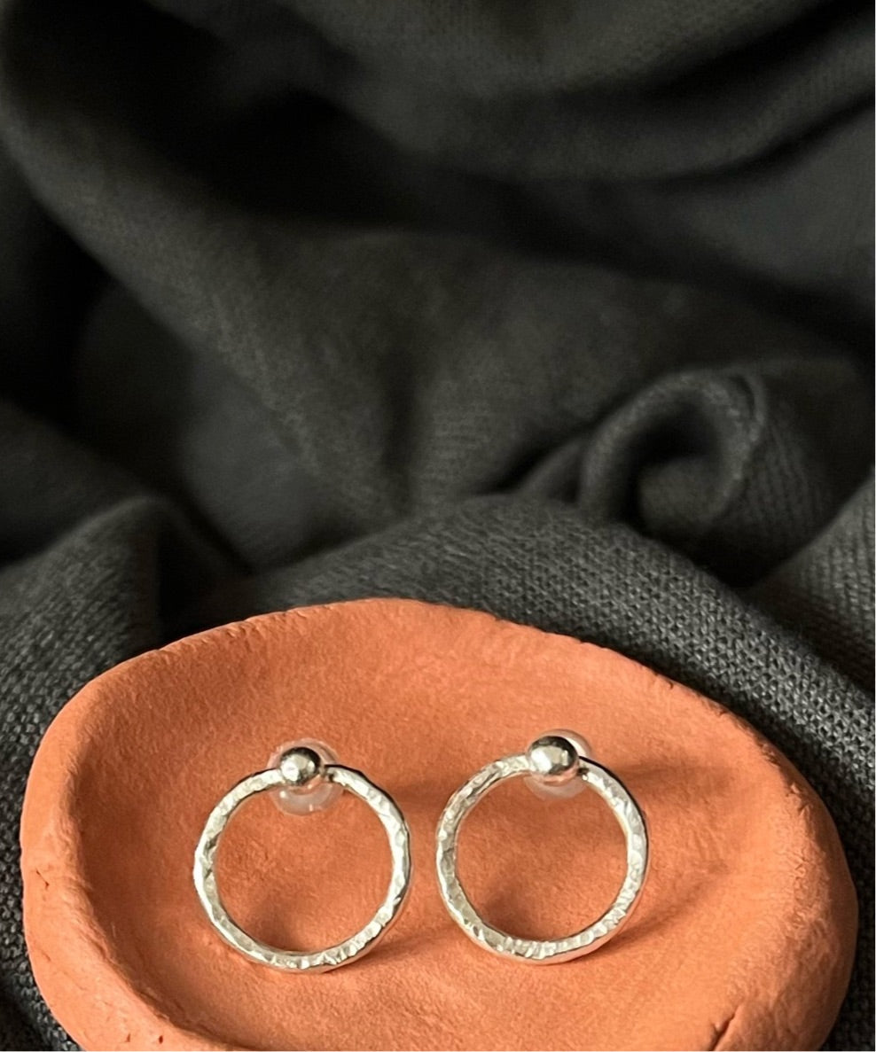 Recycled Sterling Silver Hammered Circle Stud Earrings