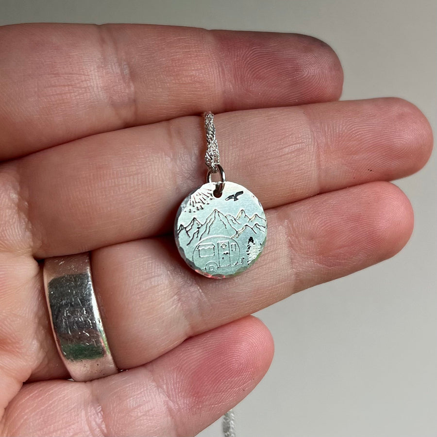 Silver Round Camper Wanderlust Necklace