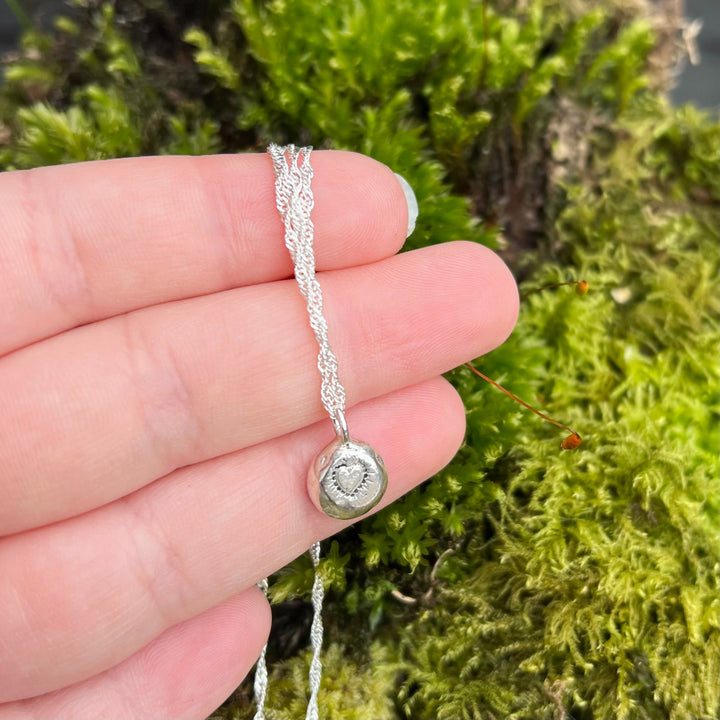 Recycled Silver Burning Heart nugget necklace