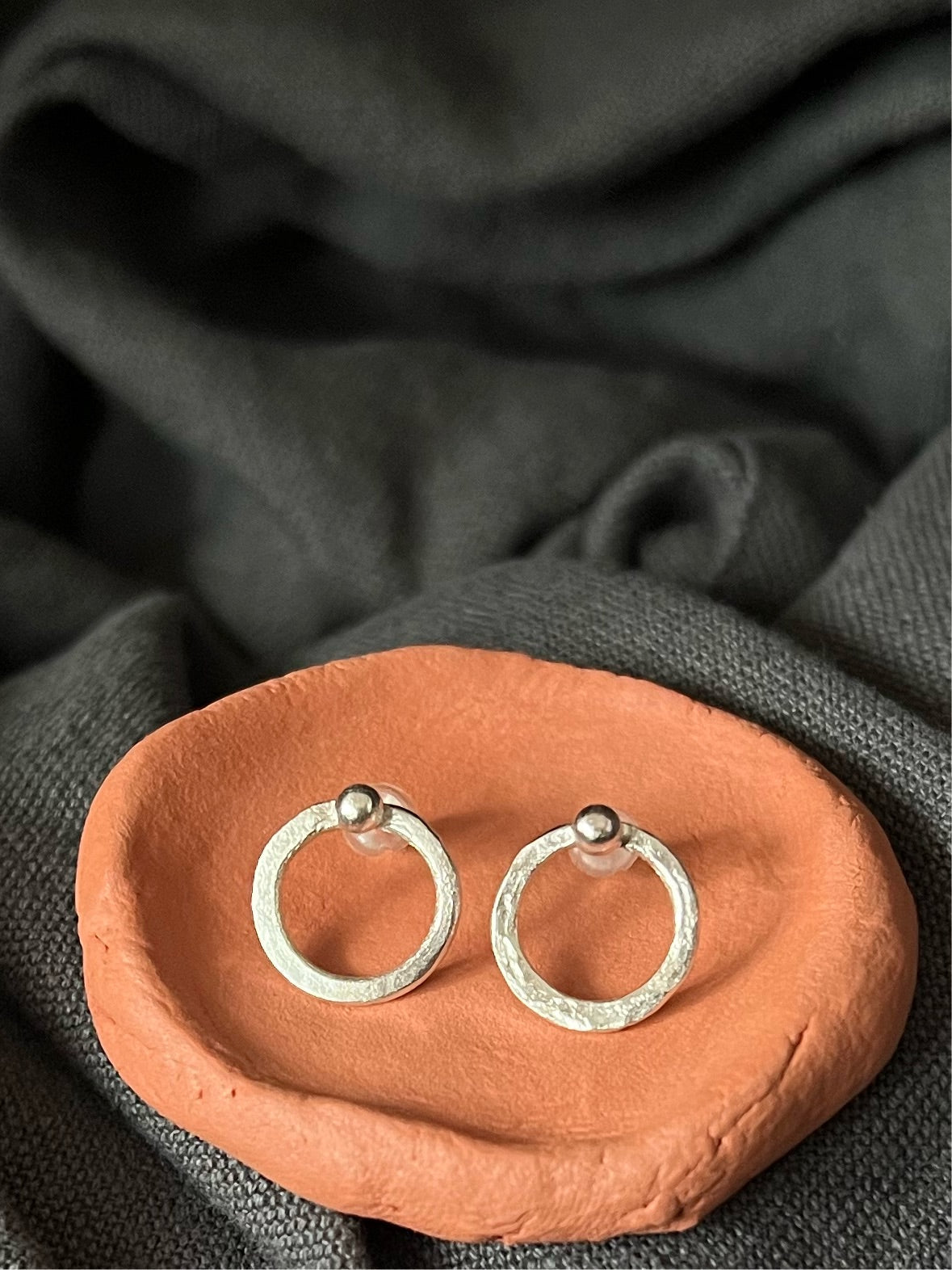 Recycled Sterling Silver Hammered Circle Stud Earrings