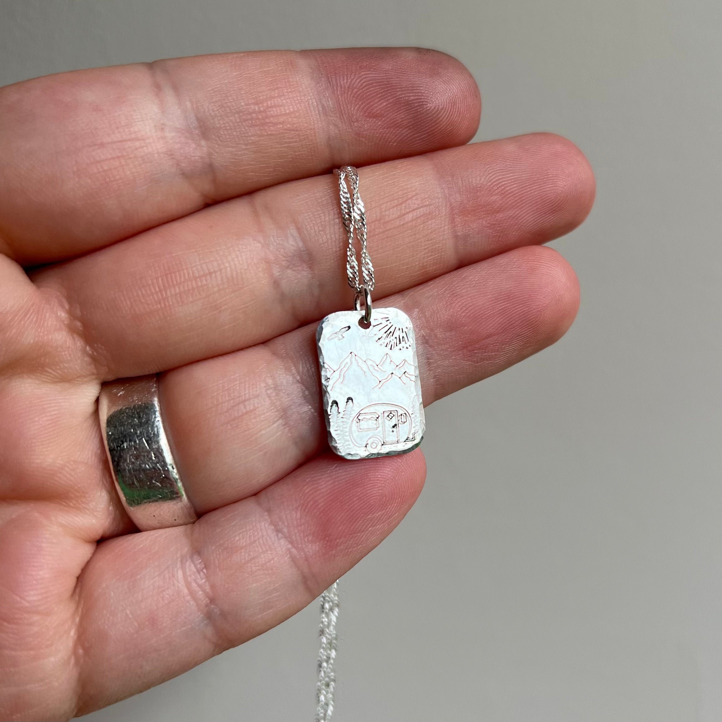 Recycled Sterling Silver Rectangle Wanderlust Necklace