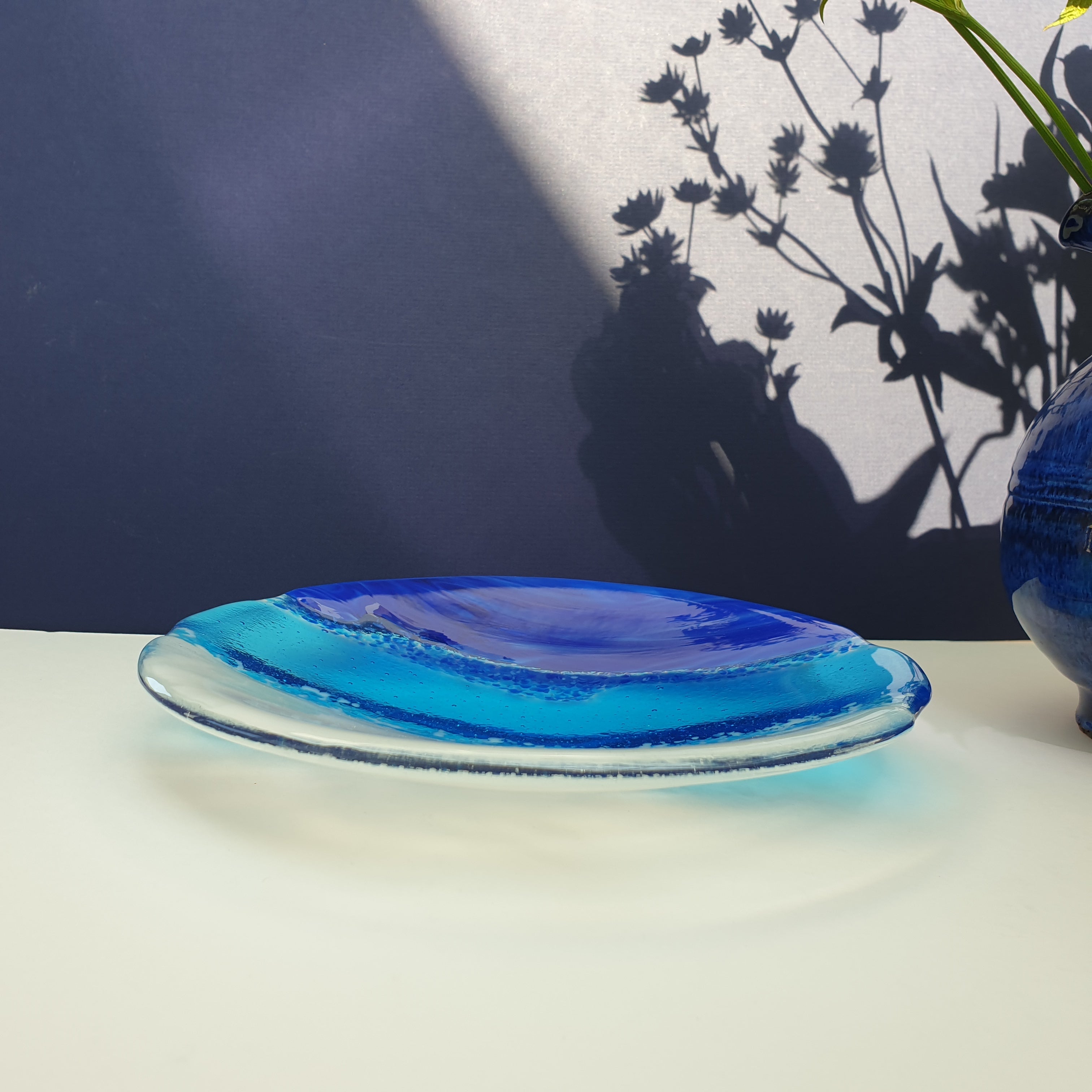 Sea Themed Blue Fused Glass Bowl