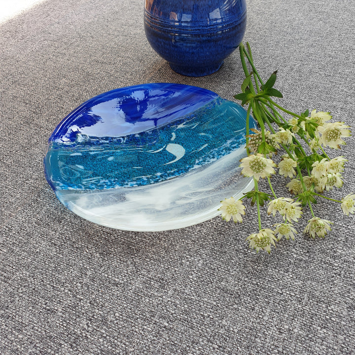 Sea Themed Blue Fused Glass Bowl