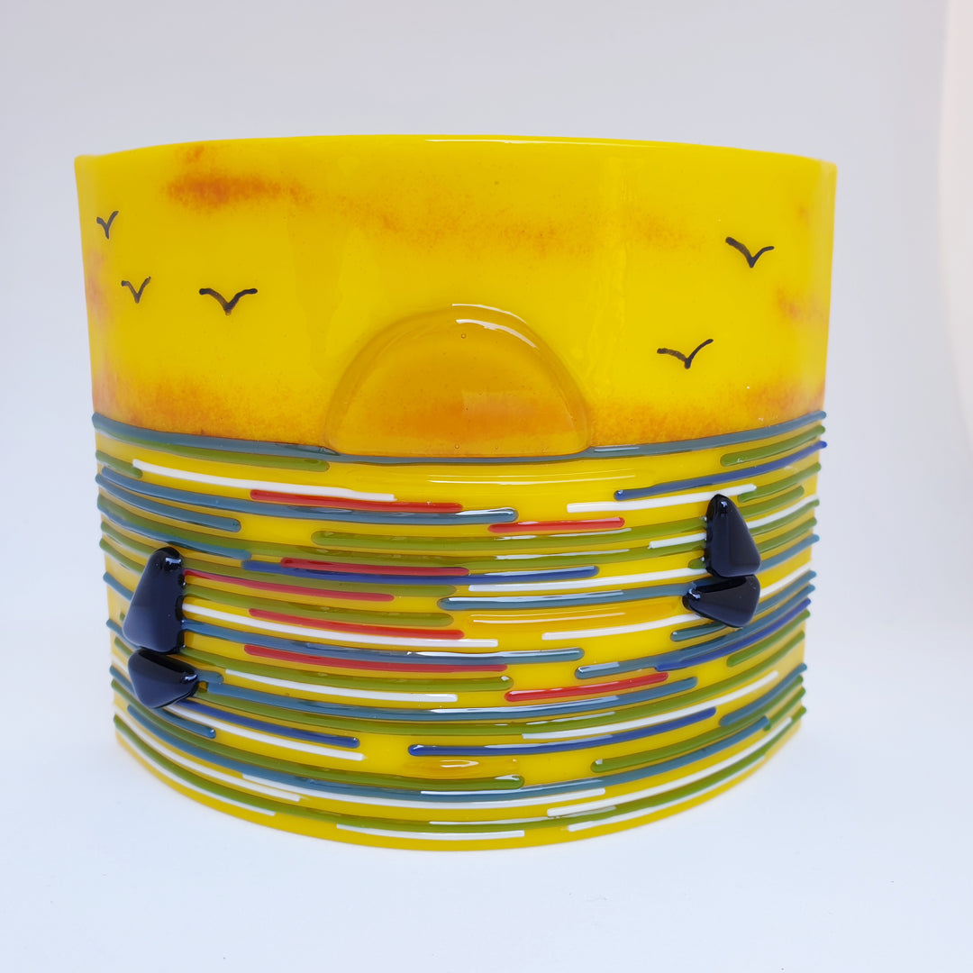 Fused Glass Seaside Sunset Curve