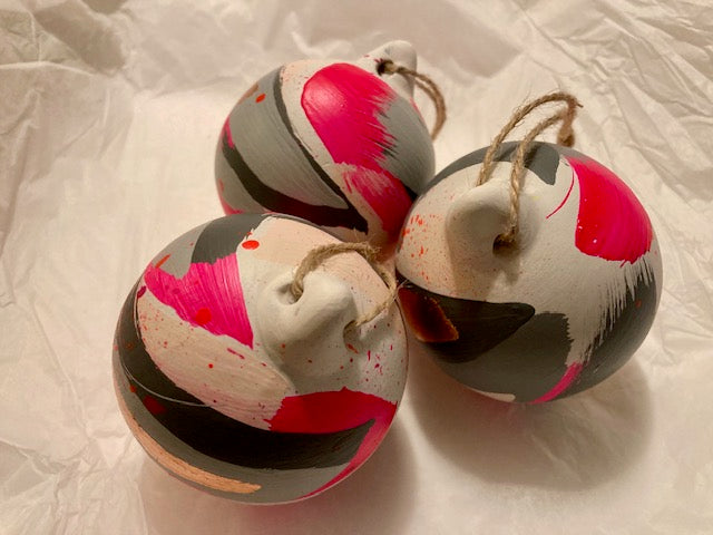 Christmas Bauble, Neon pink and Grey