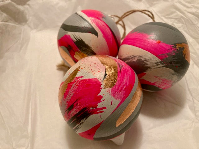 Christmas Bauble, Neon pink and Grey