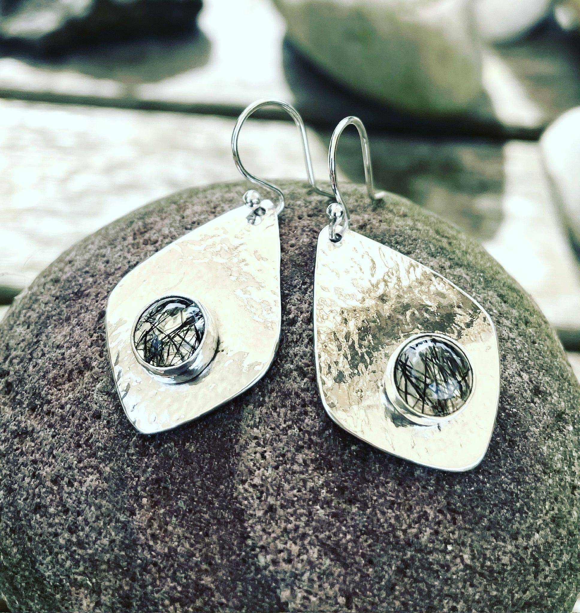 Tourmalinated Quartz Silver Earrings