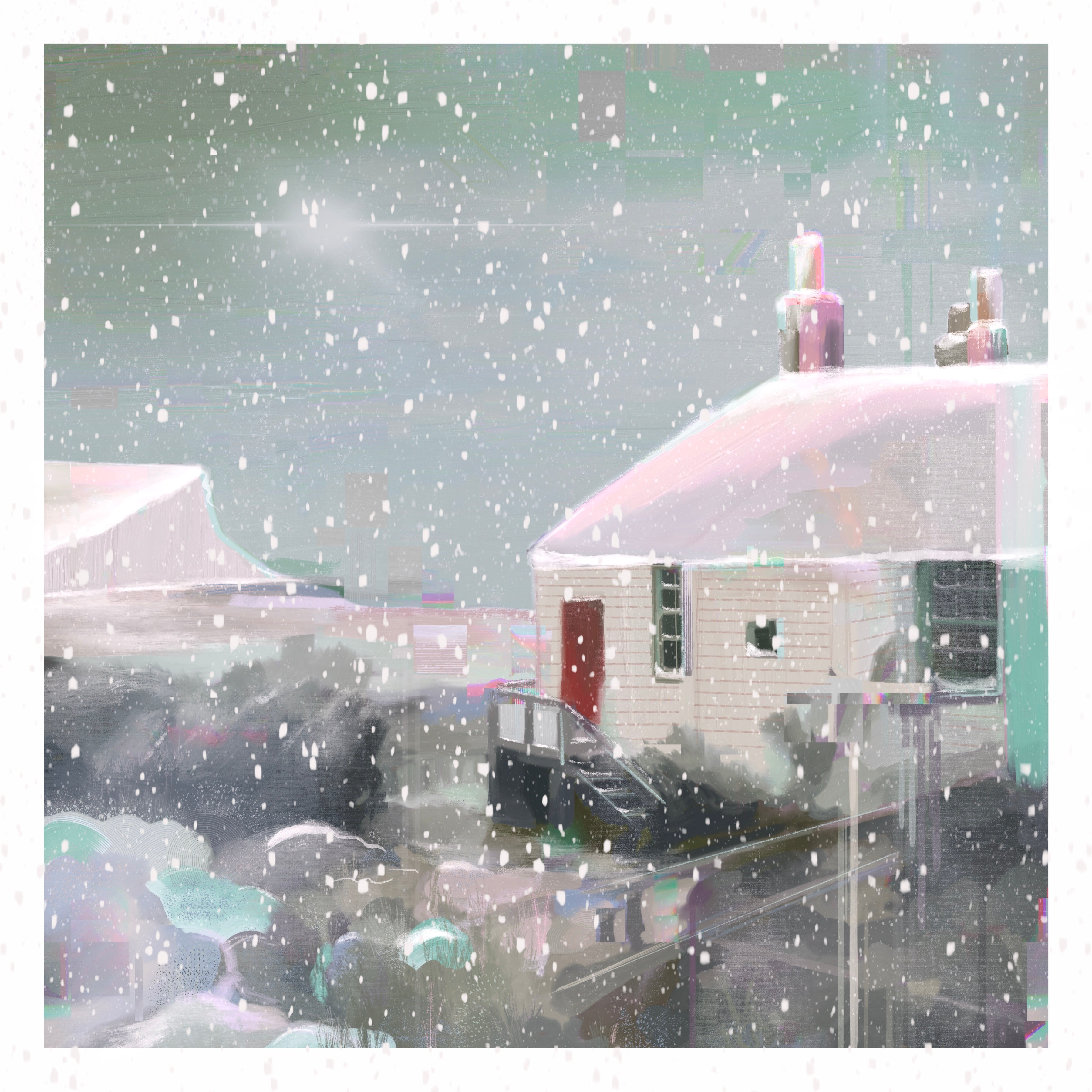 ‘Coastguard Cottages at Christmas’ limited edition Giclée print (unframed)